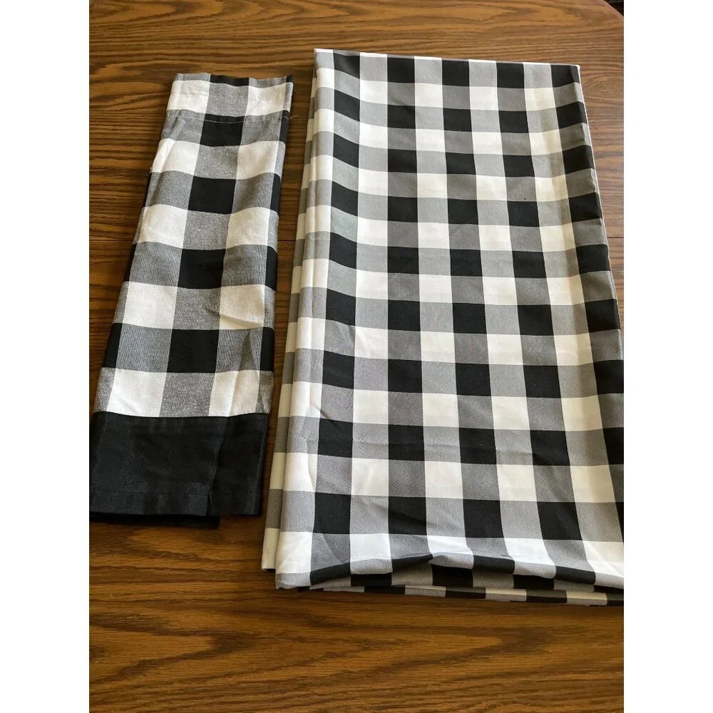 Achim Home Decor black white plaid shower curtain and matching window curtain